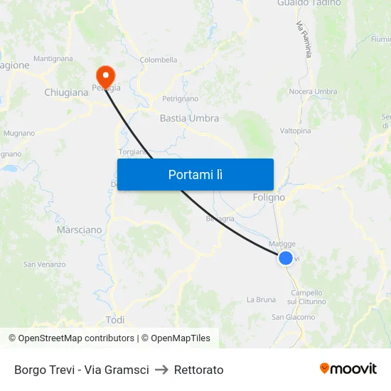 Borgo Trevi - Via Gramsci to Rettorato map