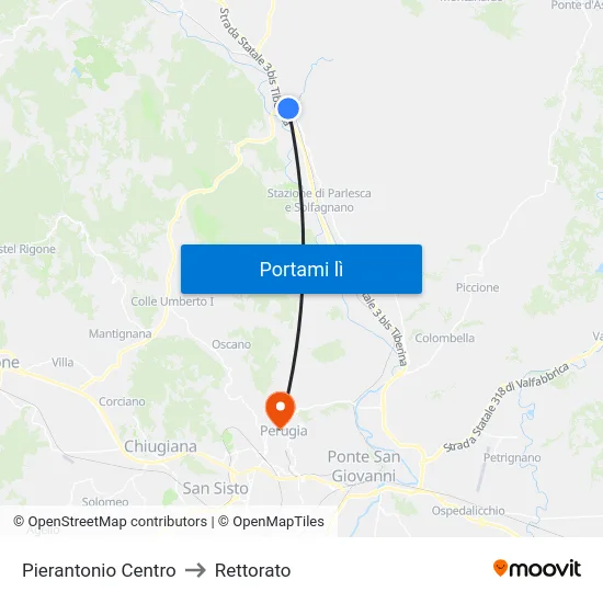 Pierantonio Centro to Rettorato map