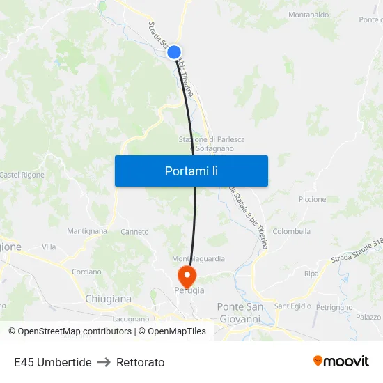 E45 Umbertide to Rettorato map