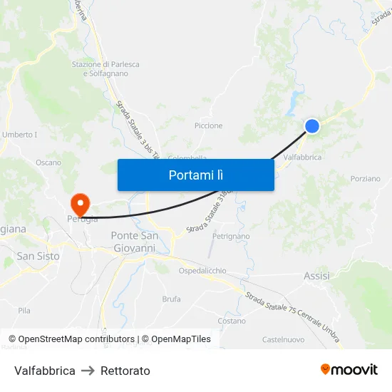 Valfabbrica to Rettorato map