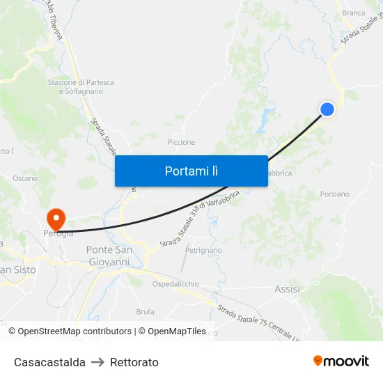 Casacastalda to Rettorato map