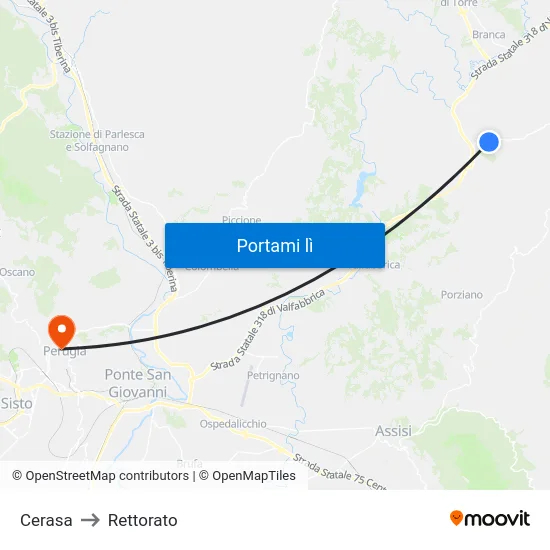 Cerasa to Rettorato map