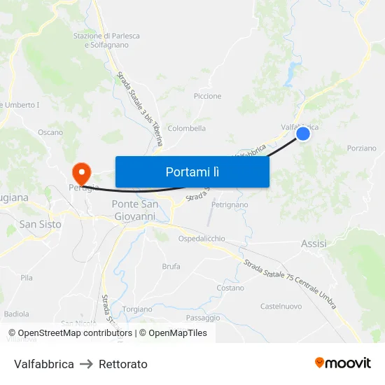Valfabbrica to Rettorato map