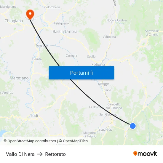 Vallo Di Nera to Rettorato map