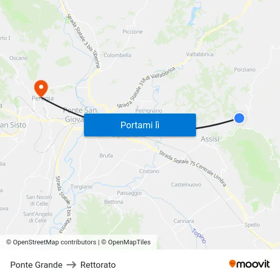 Ponte Grande to Rettorato map