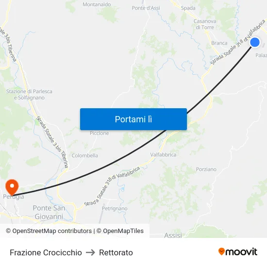 Frazione Crocicchio to Rettorato map