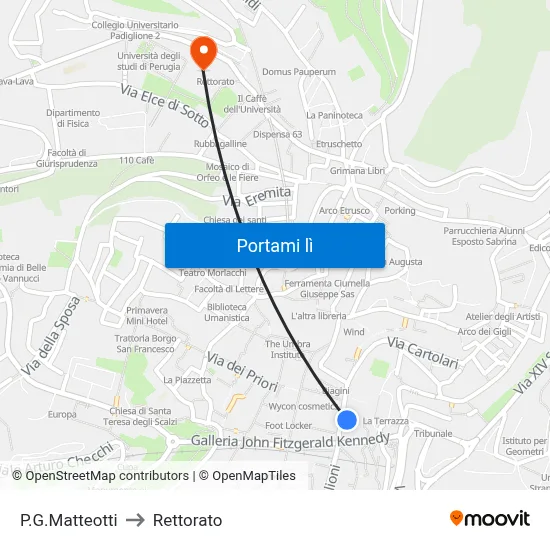 P.G.Matteotti to Rettorato map