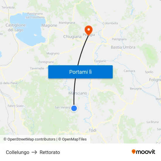 Collelungo to Rettorato map