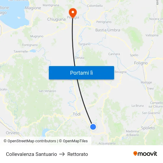 Collevalenza Santuario to Rettorato map