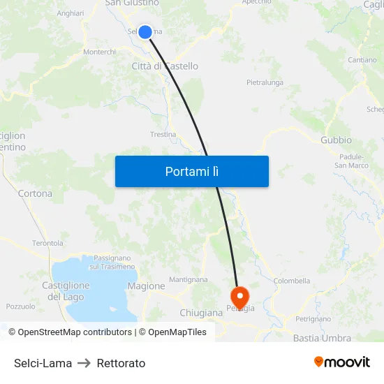 Selci-Lama to Rettorato map