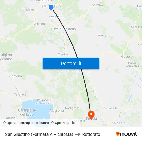 San Giustino (Fermata A Richiesta) to Rettorato map