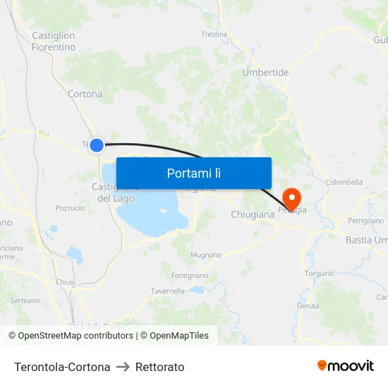 Terontola-Cortona to Rettorato map