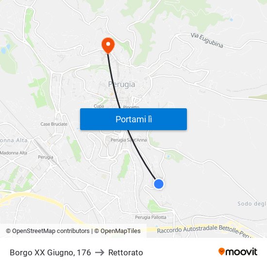 Borgo XX Giugno, 176 to Rettorato map