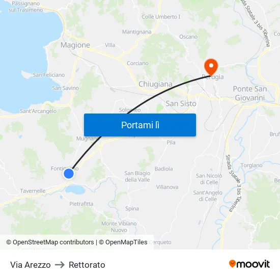 Via Arezzo to Rettorato map