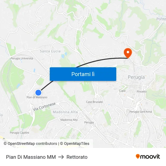 Pian Di Massiano M​M to Rettorato map