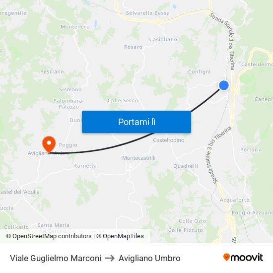 Viale Guglielmo Marconi to Avigliano Umbro map