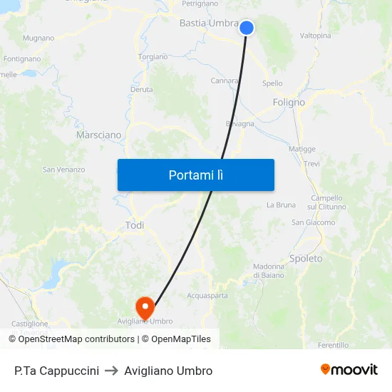 P.Ta Cappuccini to Avigliano Umbro map