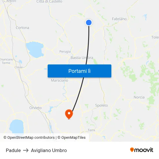 Padule to Avigliano Umbro map