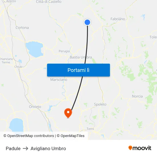 Padule to Avigliano Umbro map