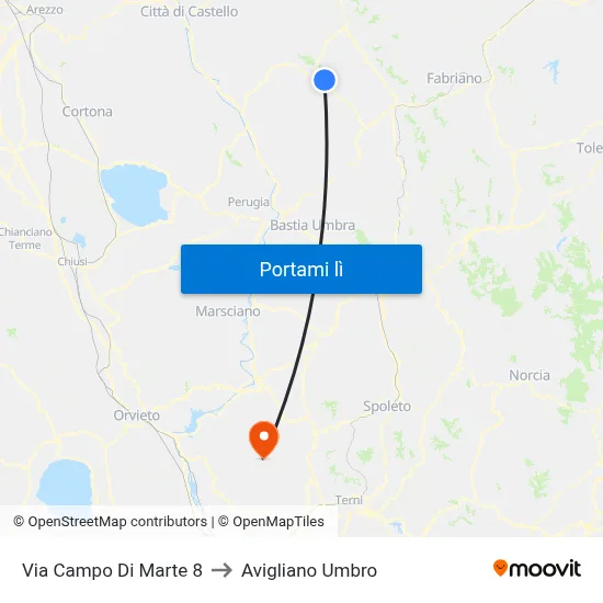 Via Campo Di Marte 8 to Avigliano Umbro map
