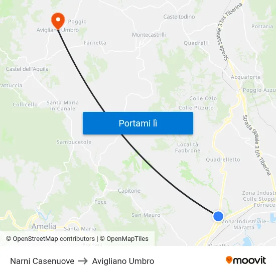 Narni Casenuove to Avigliano Umbro map