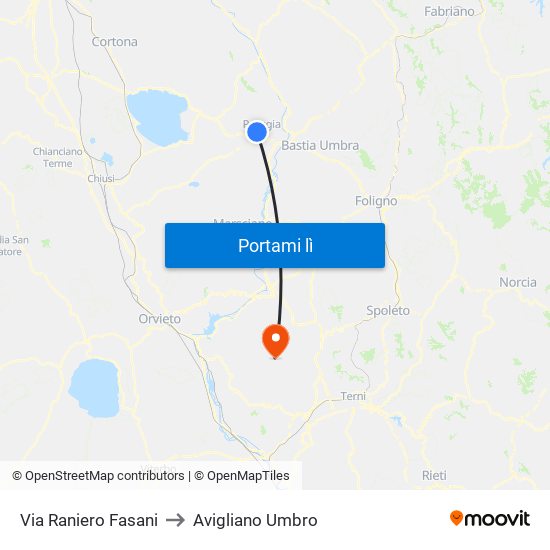 Via Raniero Fasani to Avigliano Umbro map