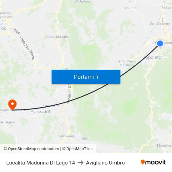 Località Madonna Di Lugo 14 to Avigliano Umbro map