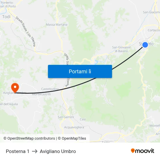 Posterna 1 to Avigliano Umbro map