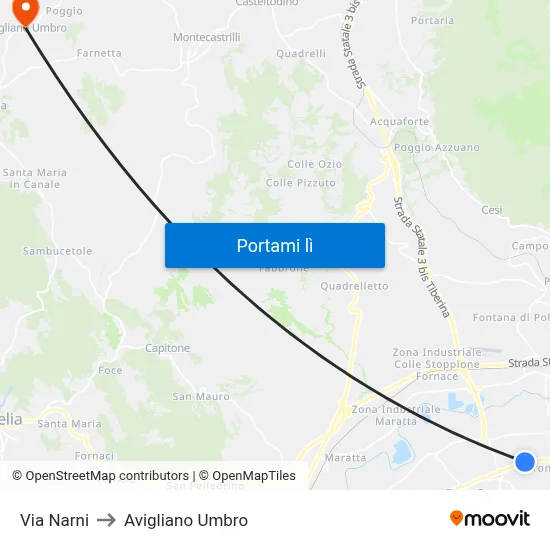Via Narni to Avigliano Umbro map
