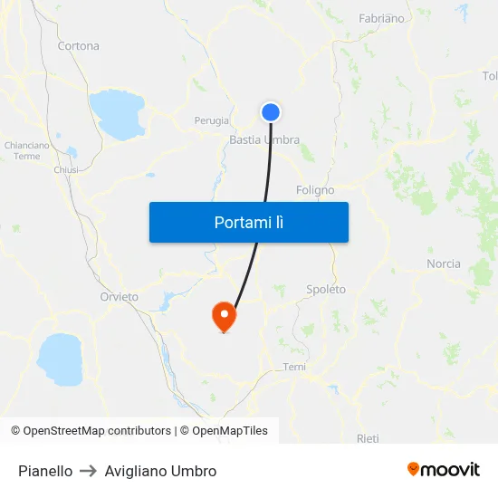 Pianello to Avigliano Umbro map
