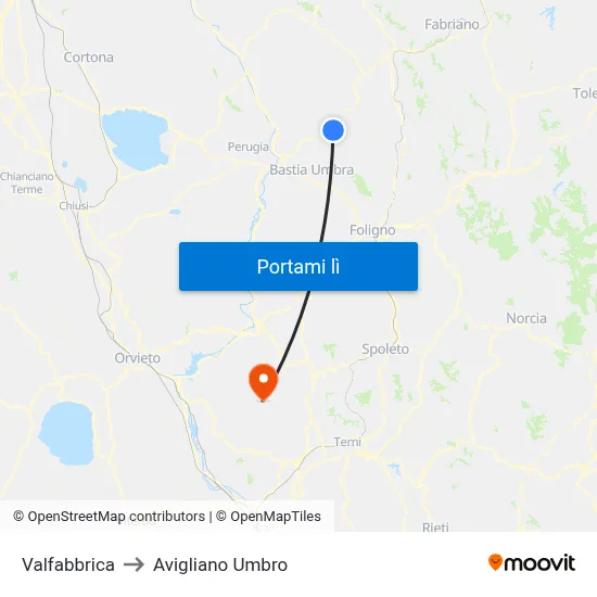 Valfabbrica to Avigliano Umbro map