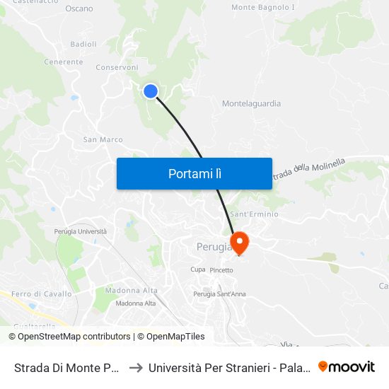 Strada Di Monte Pacciano, 13 to Università Per Stranieri - Palazzina Prosciutti map