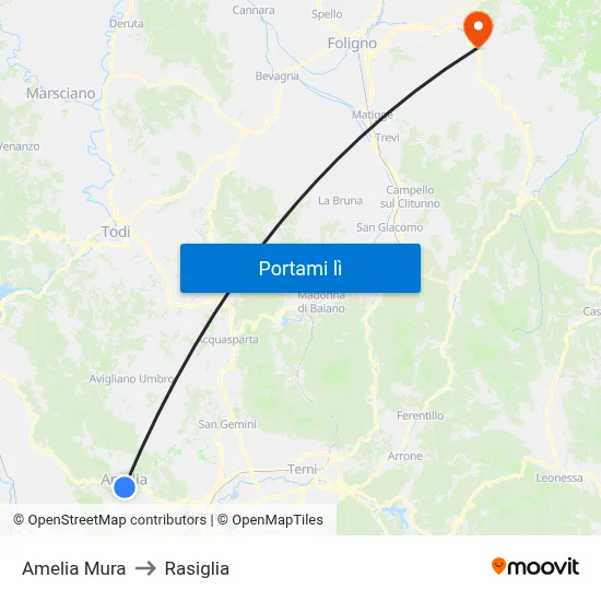 Amelia Mura to Rasiglia map