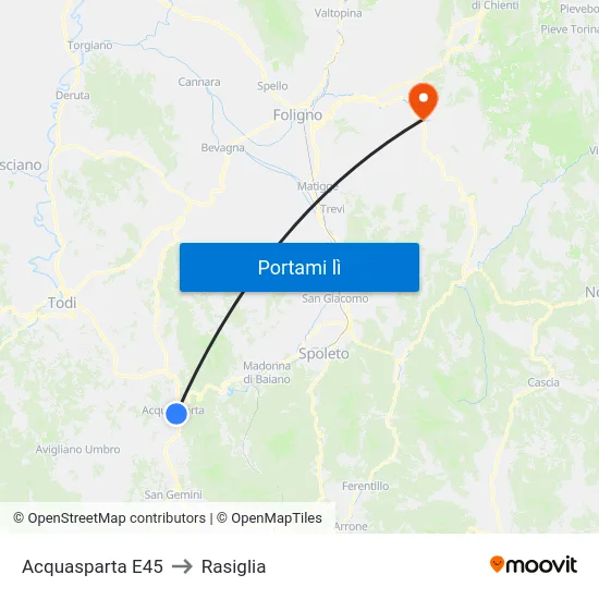Acquasparta E45 to Rasiglia map
