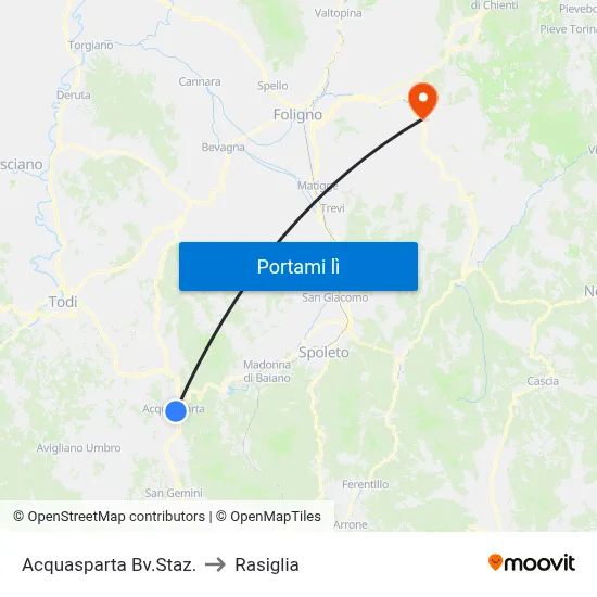 Acquasparta Bv.Staz. to Rasiglia map