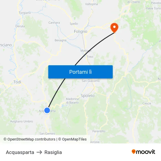 Acquasparta to Rasiglia map