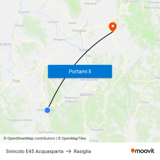 Svincolo E45 Acquasparta to Rasiglia map