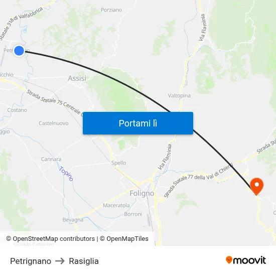 Petrignano to Rasiglia map