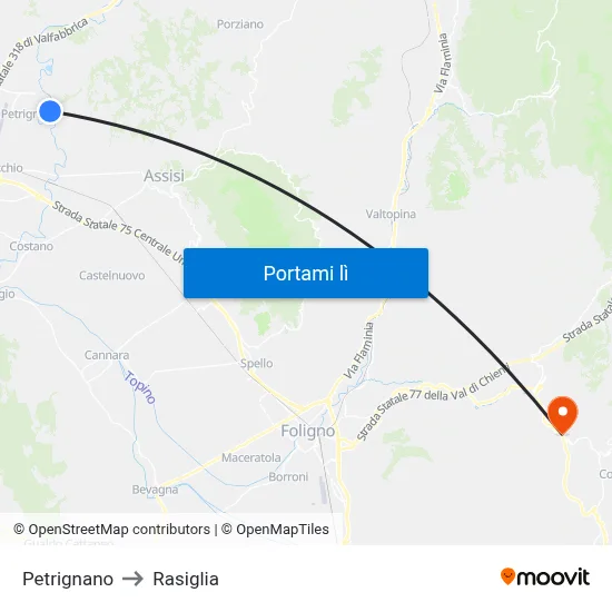 Petrignano to Rasiglia map