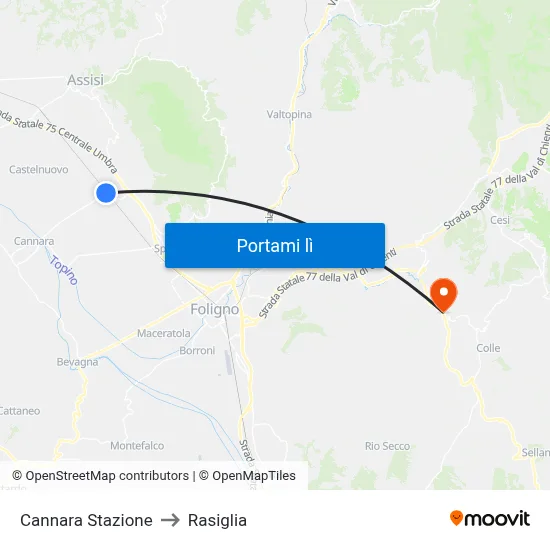 Cannara Stazione to Rasiglia map