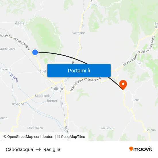 Capodacqua to Rasiglia map