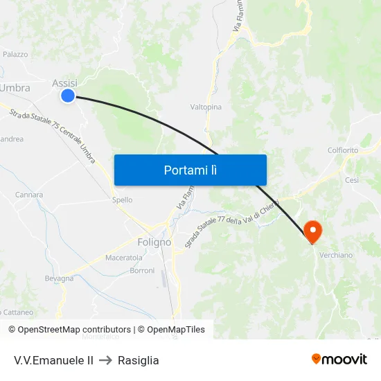 V.V.Emanuele II to Rasiglia map
