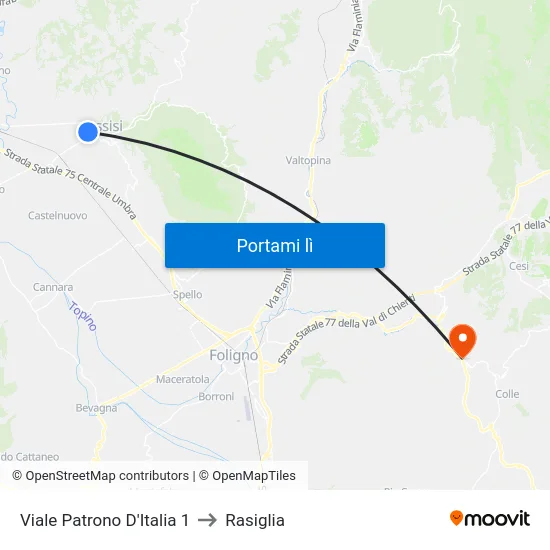 Viale Patrono D'Italia 1 to Rasiglia map