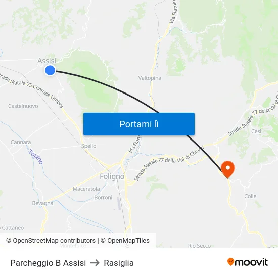 Parcheggio B Assisi to Rasiglia map