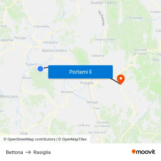 Bettona to Rasiglia map