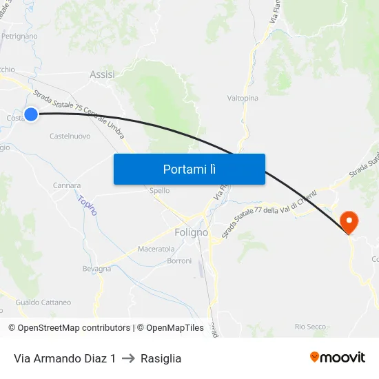 Via Armando Diaz 1 to Rasiglia map