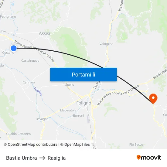 Bastia Umbra to Rasiglia map