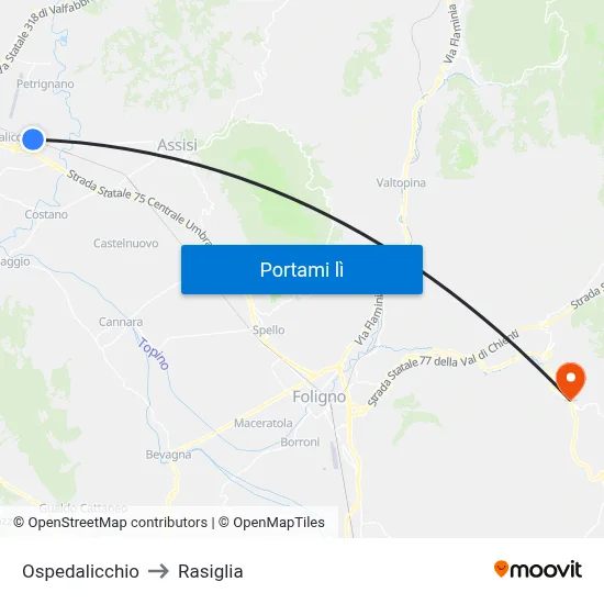 Ospedalicchio to Rasiglia map