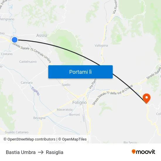Bastia Umbra to Rasiglia map
