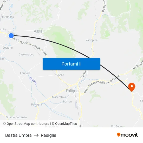 Bastia Umbra to Rasiglia map